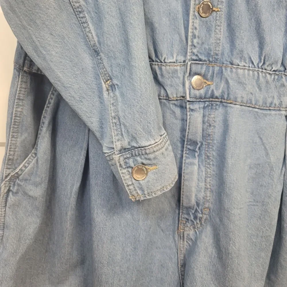 Universal Thread Long Sleeve Denim Utility Romper - Medium Wash Size 17